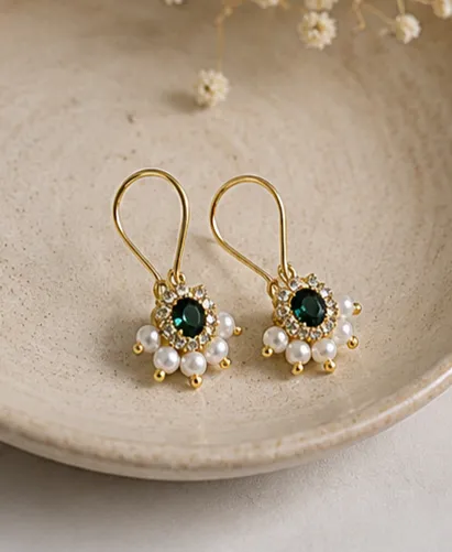 Onyx Halo Hook Drop Earrings with Pearl Accents